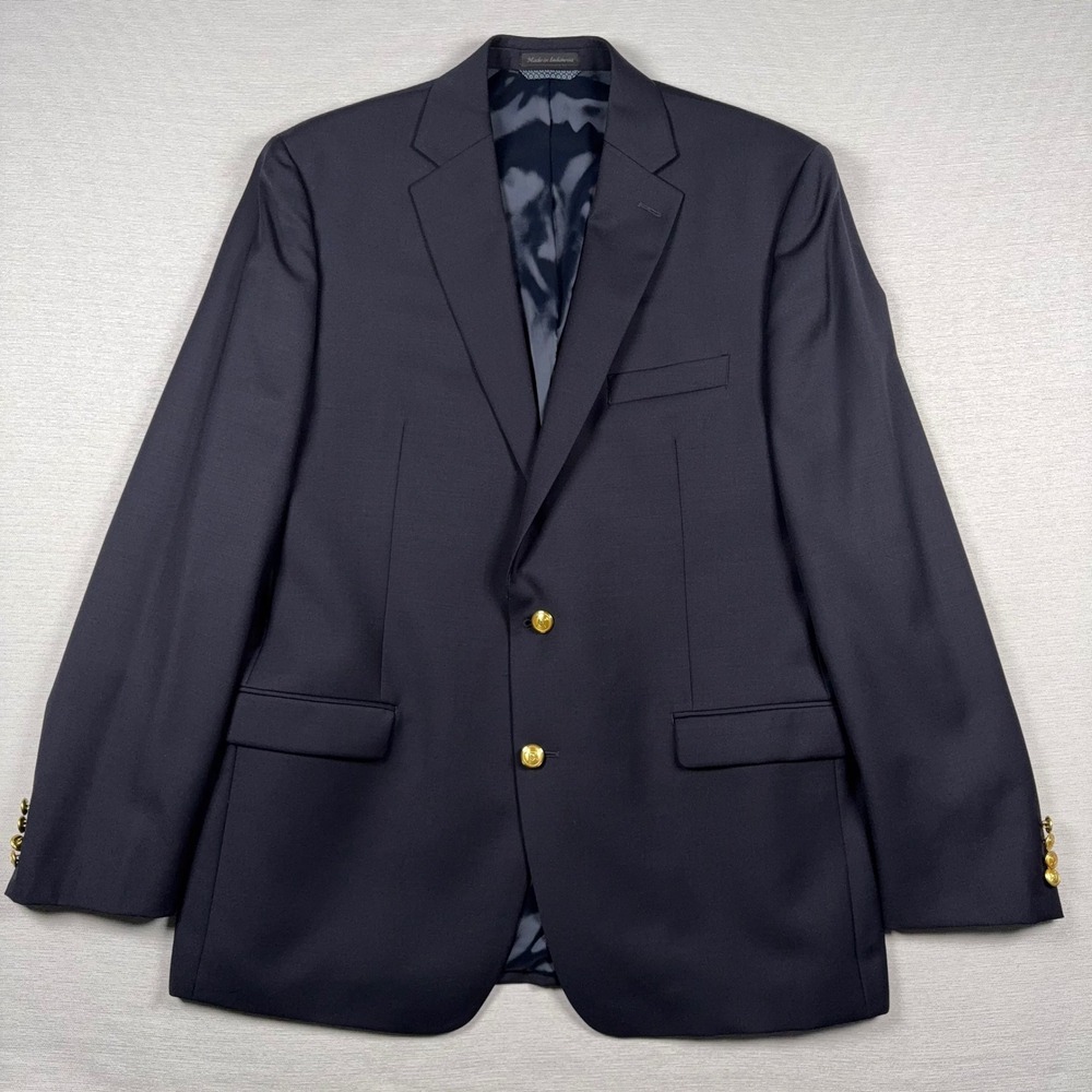 Lauren Ralph Lauren Blazer Men 44L Navy Blue Wool Blend Gold Button Sport Coat - Picture 1 of 14